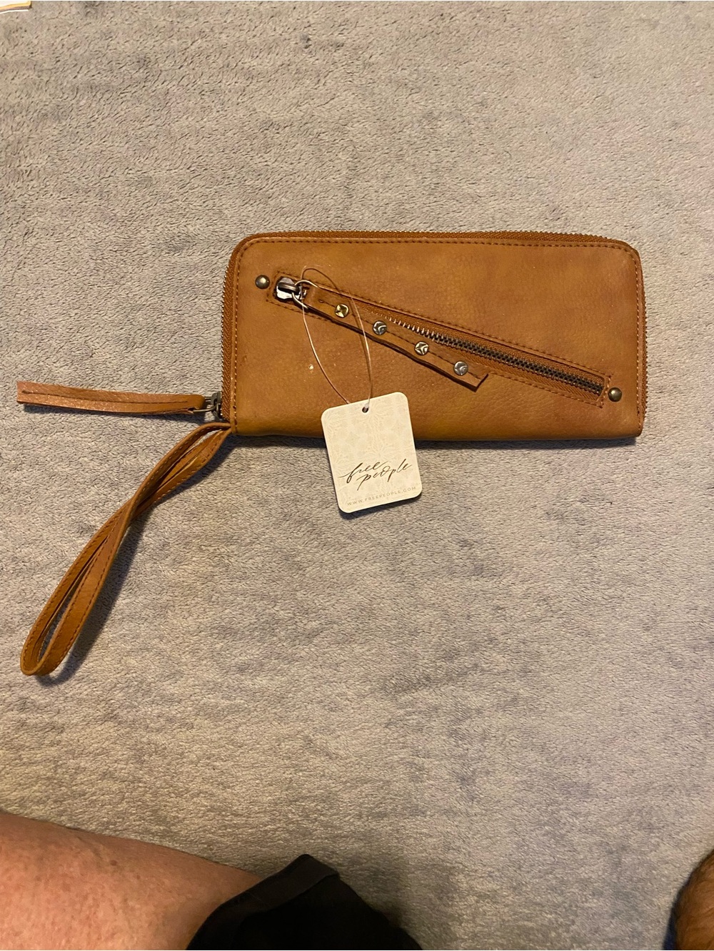 Free People Tan Leather Wristlet Clutch